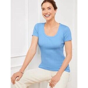 Talbots blue hydrangea ribbed scoop neck short sleeve basic tee woman's size XLP
